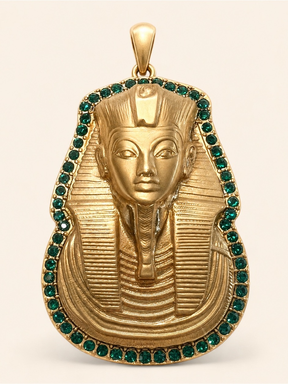 Gold-Tone Egyptian Pharaoh Pendant with Emerald Green Stones (KFITZ)